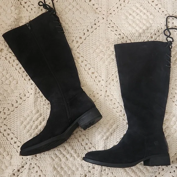 Born Hayden Black Suede Knee High Boot Lace Back Women's Size 8